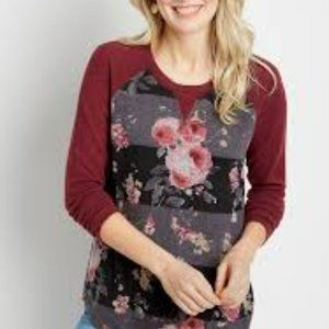 Maurices 24/7 Berry Floral Raglan Sleeve Cozy Baseball Tee size 3x